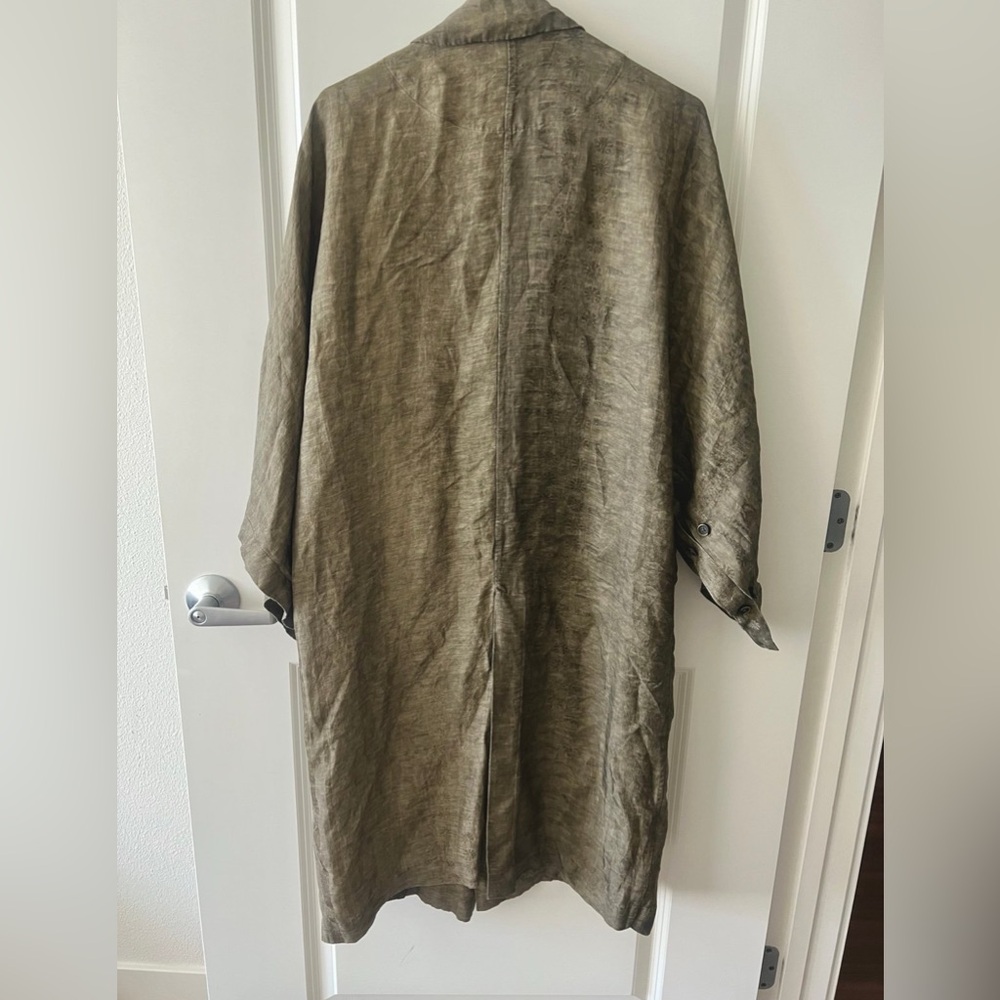 Uma Wang style dark grey/ green linen printed midi length blazer coat/ jacket - Picture 8 of 9